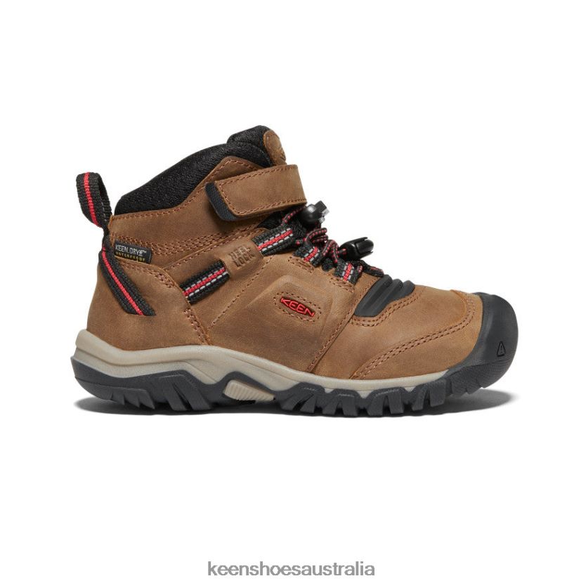 KEEN Footwear TLDLTR905 Bison/Red Carpet Ridge Flex Waterproof Boot Little Kids