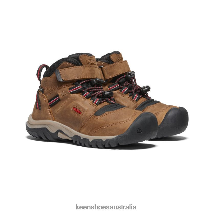 KEEN Footwear TLDLTR905 Bison/Red Carpet Ridge Flex Waterproof Boot Little Kids
