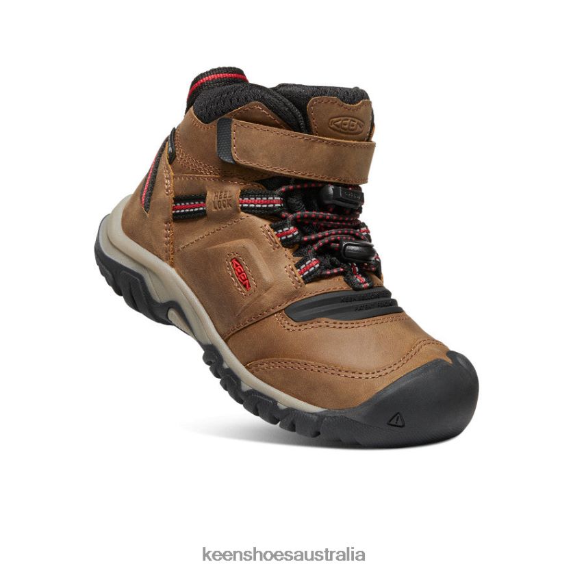 KEEN Footwear TLDLTR905 Bison/Red Carpet Ridge Flex Waterproof Boot Little Kids