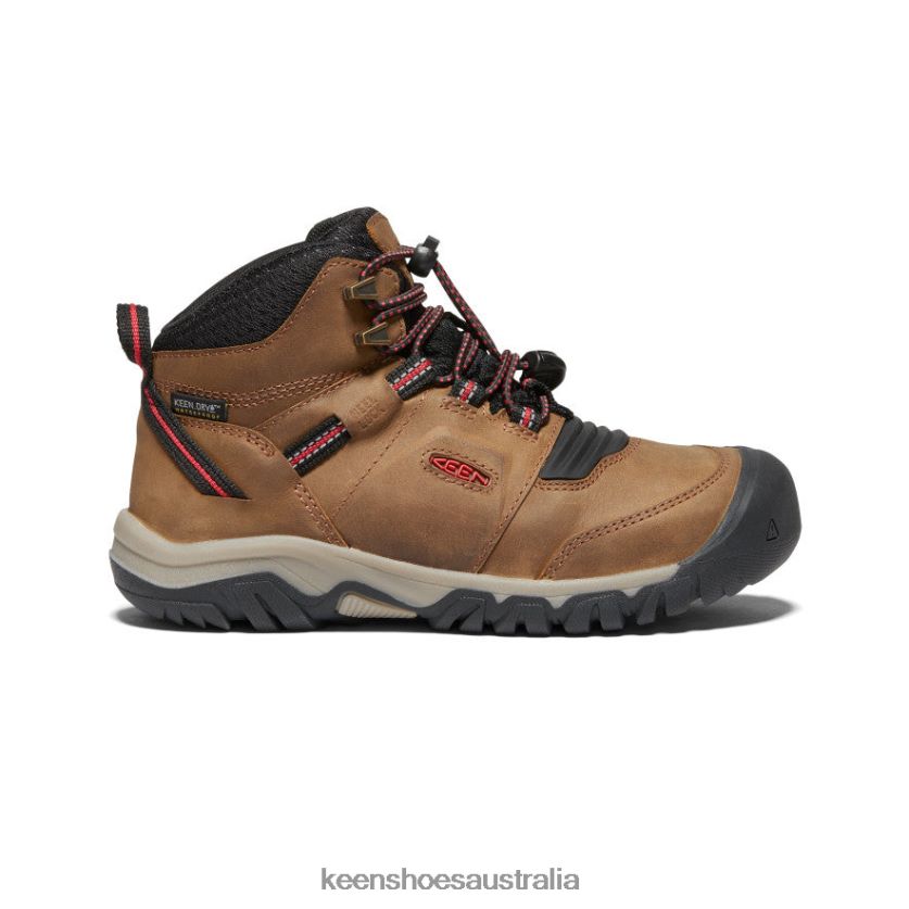 KEEN Footwear TLDLTR946 Bison/Red Carpet Ridge Flex Waterproof Boot Big Kids